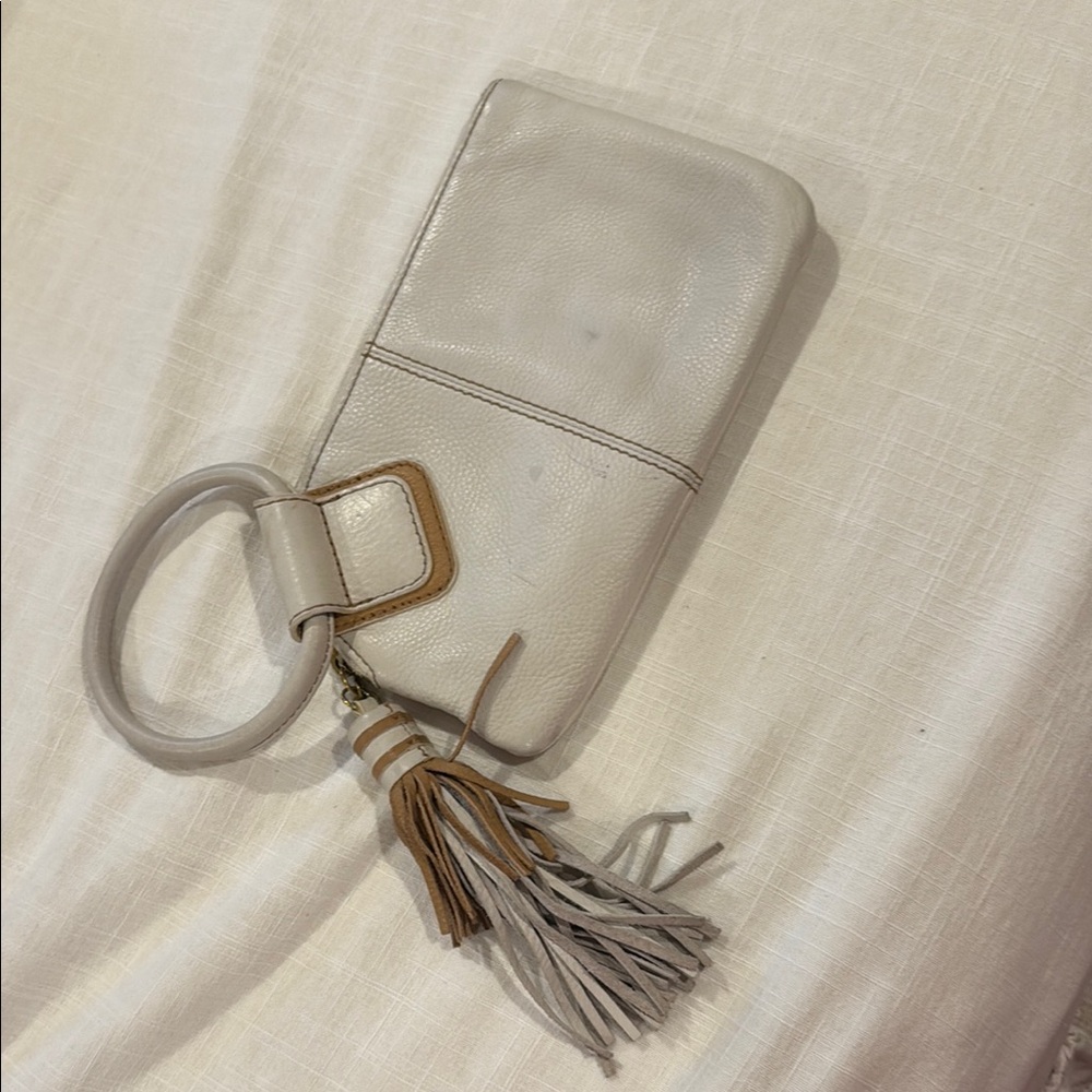 Hobo Cream and tan Wristlet with Tassel